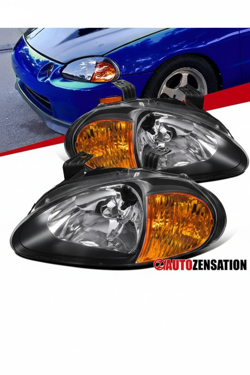 Faróis Honda CRX Del Sol Fundo Negro Piscas Laranjas