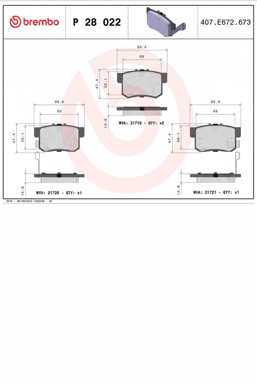 Calços Traseiros Brembo Travagem 260mm Aerodeck/ Íntegra DC2