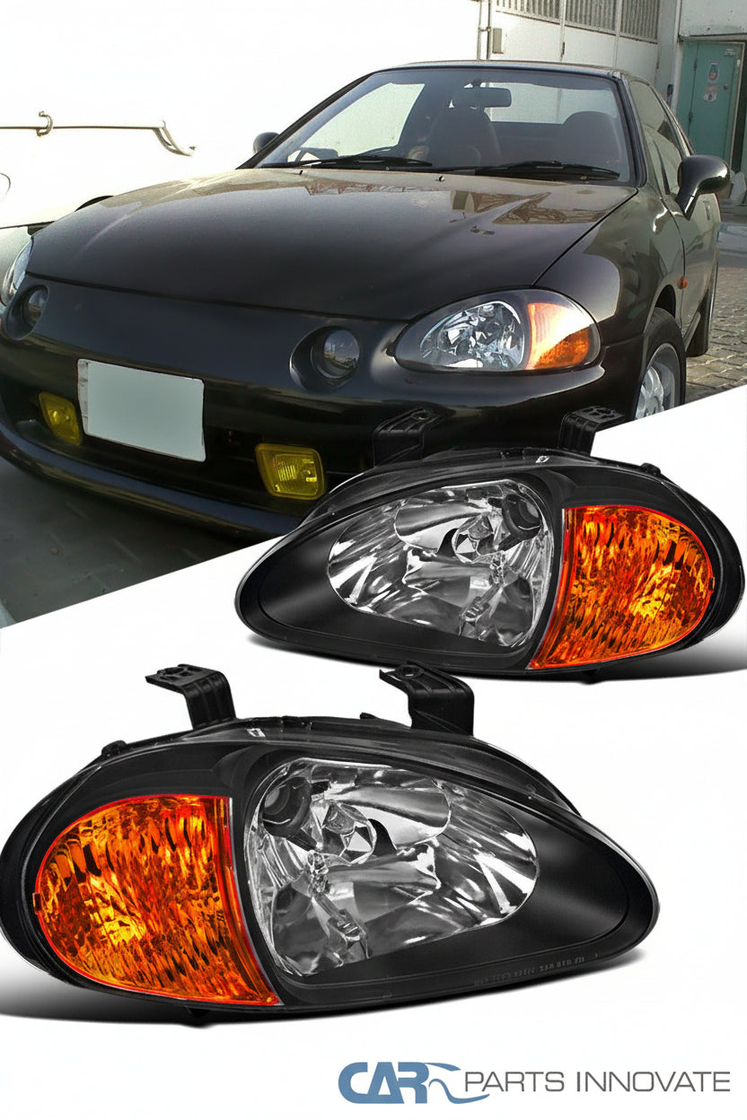 Faróis Honda CRX Del Sol Fundo Negro Piscas Laranjas